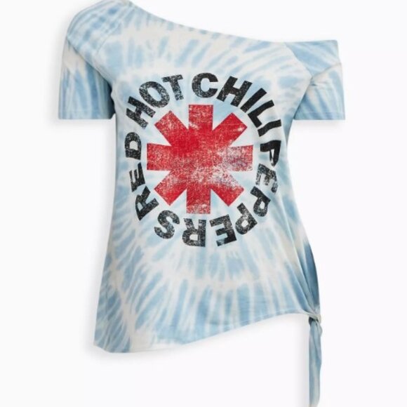 Torrid size 4 Off-Shoulder Tee - Red Hot Chili Peppers White Tie-Dye - Picture 1 of 7